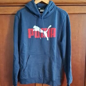 PUMA Men's Navy and Red Logo Fleece Lined Sweatshirt - L